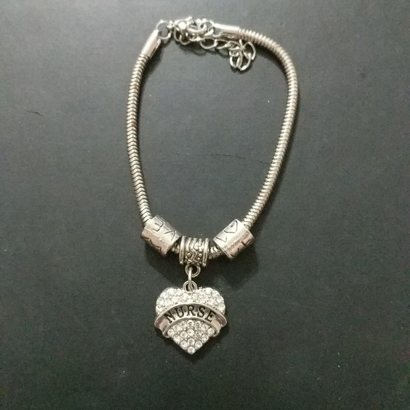Silver Tone Nurse Clear Rhinestone Charm Statement Bracelet - Picture 1 of 2